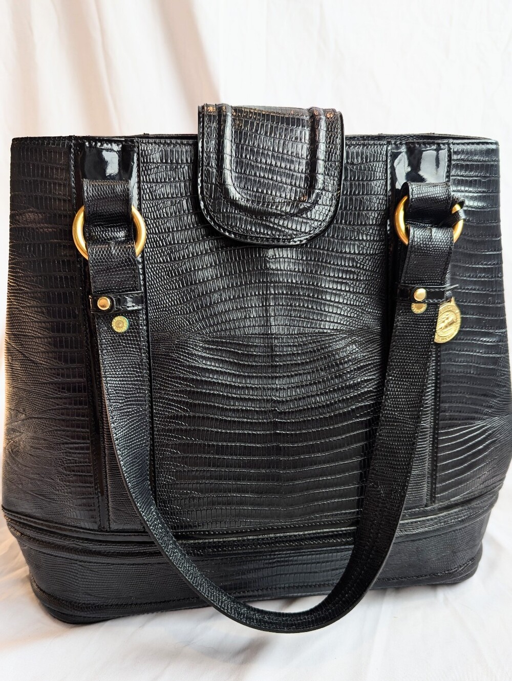 Brahmin Black Embossed Leather Tote Bag